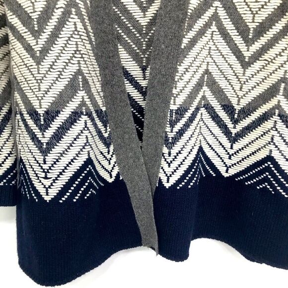 Anthropologie Moth Gray White Chevron Knit Open Front Cardigan Sweater - Picture 7 of 15